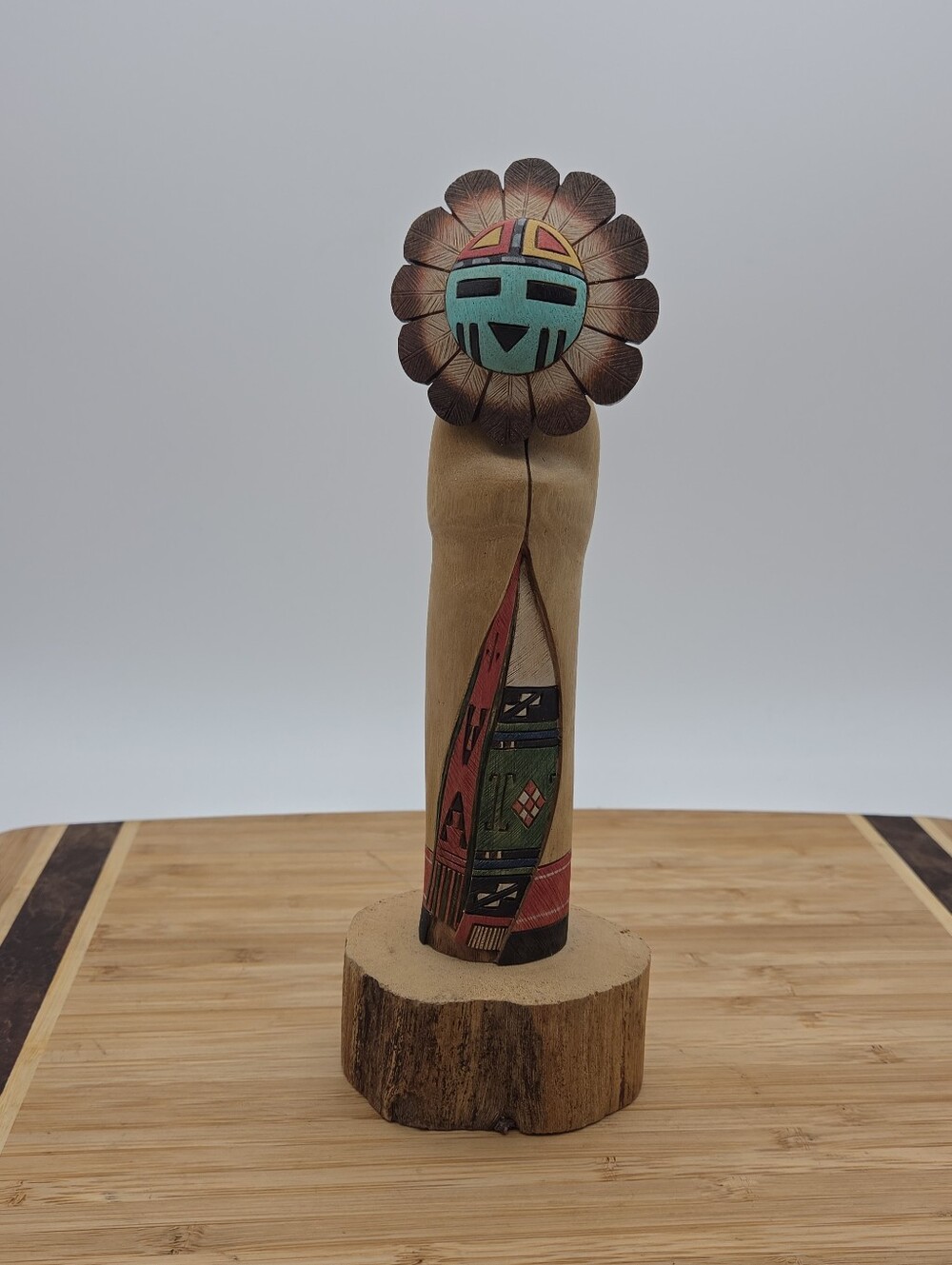 Hopi Sun Face Kachina Doll Sculpted Wood Delwyn Harvey